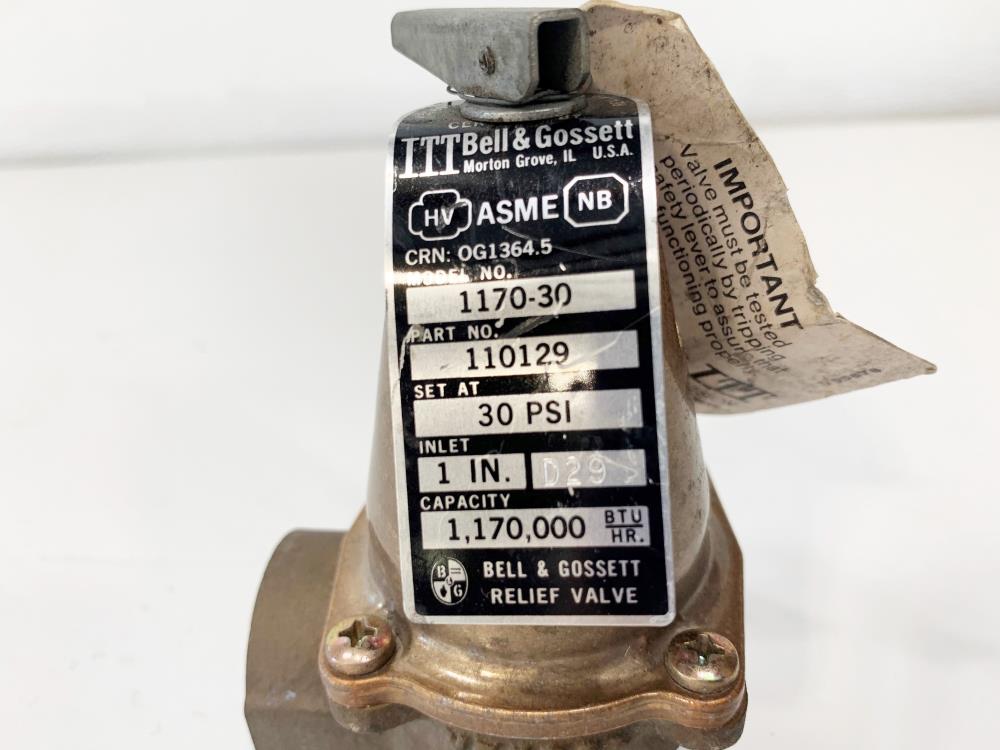 Bell and Gossett 1" NPT 30# Bronze Relief Valve 1170-30, 110129